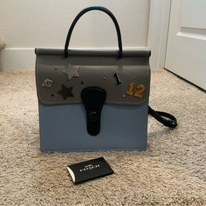 Coach Gray and Light Blue Satchel with Black Handle